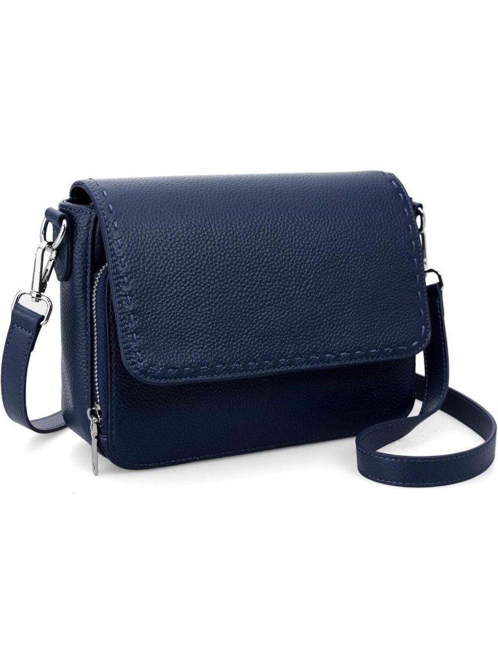 Women's Navy Blue Genuine Leather Medium Purse Wallet Travel Crossbody Bag